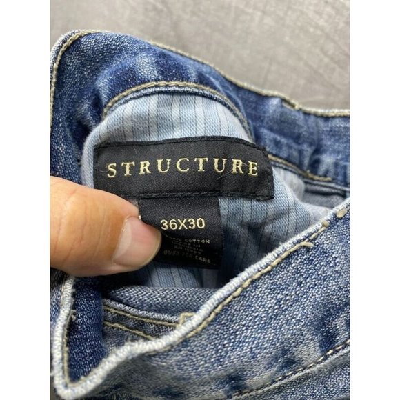 Structure Pants Mens 36 Blue Straight Pocketed Belted Zip Jeans Men 36x30. - Picture 4 of 10